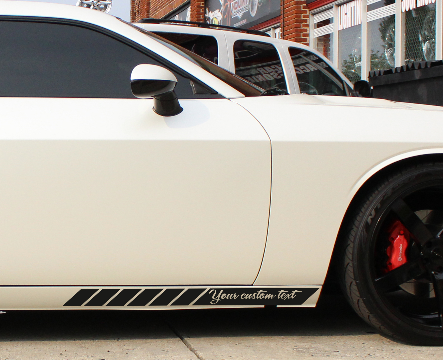 2x CUSTOM TEXT Side Left Right Body Stripes Racing Race Rally JDM Car Vinyl Sticker Decal